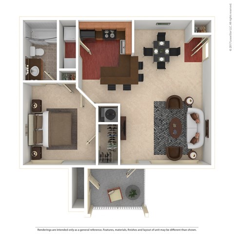 Floor plan for 1 bed, 1 bath, 803 sqft